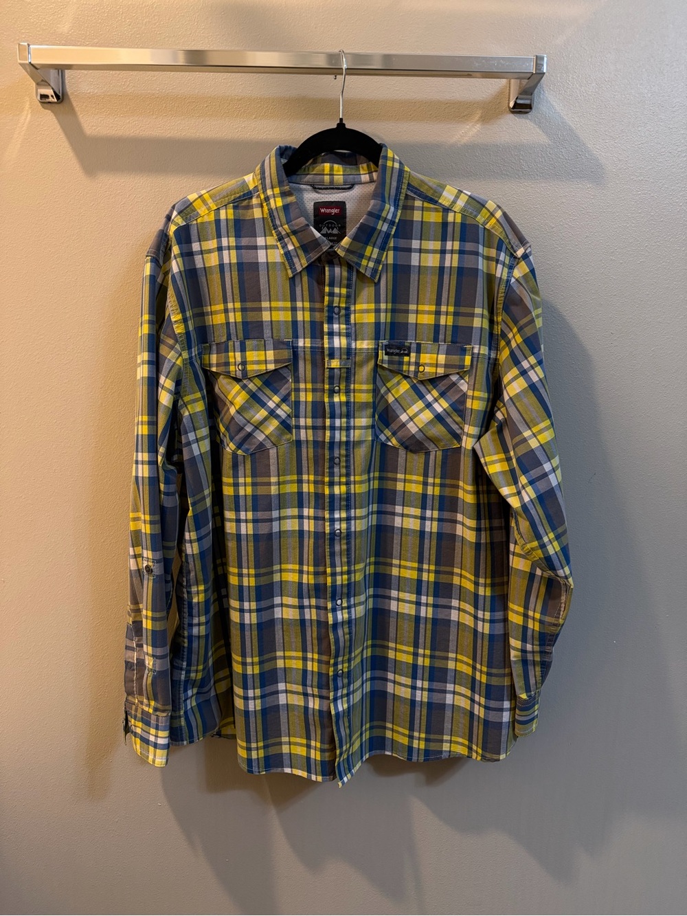 Wrangler Yellow and Blue Outdoor Plaid Button-Down Shirt